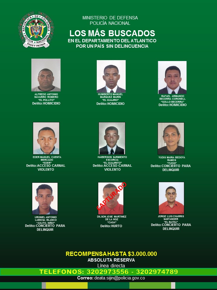 Según la Policía, estos son los delincuentes más buscados en el Atlántico